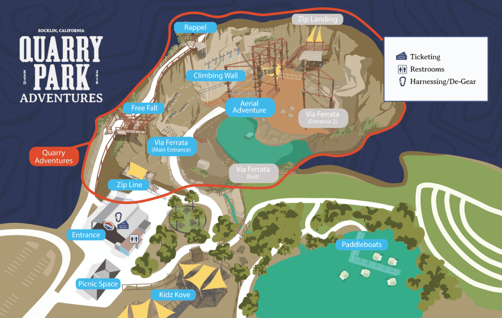 Map of Quarry Park Adventures in Rocklin, California.